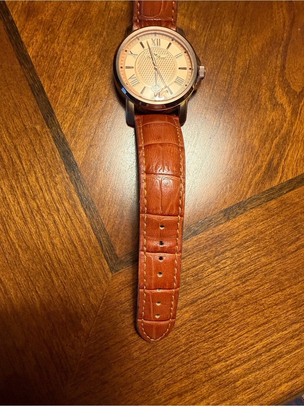 Lucien Piccard Men’s Quartz Watch - Textured Rose Gold Dial - Leather Strap